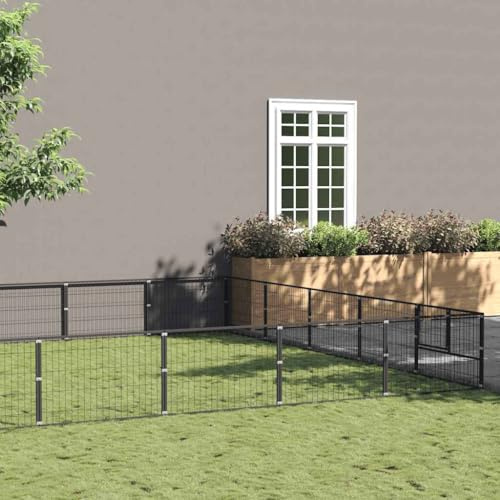 Black Dog Kennel 25 m² Steel Large Outdoor Cage with Lockable Latch for Secure Pet Enclosure and Ventilation Mesh Wall