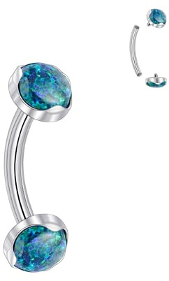 Candyfancy 14G Bauchnabelpiercing Curved Barbell G23 Titan 6/8/10/12/14mm Internally Bananen Barbells für Augenbrauenpiercing Lippenpiercing Bauchnabel Ring mit doppelt Opal Körperschmuck