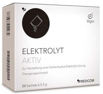 Medicom - Elektrolyt Aktiv, Kalium, Natrium,Chlorid, 20 Sachets, Vegan | Chlorid, Dextrose, Ausdauer, Flüssigkeitszufuhr, Vegan, Löslich, Unterwegs, Elektrolyte, Sportler, Praktisch, Regeneration