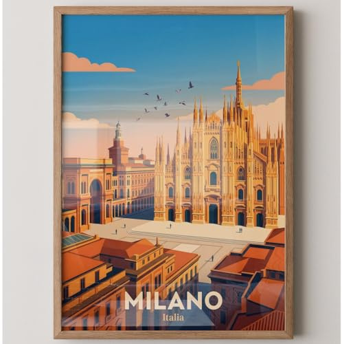 MJ-GRAPHICS® Poster Mailänder Dom Kunstdruck in satten Farben Wandbild urban modern Bilder Italien Deko Büro stilvoller Blickfang Wohnzimmerambiente A3 mit schwarzem Rahmen