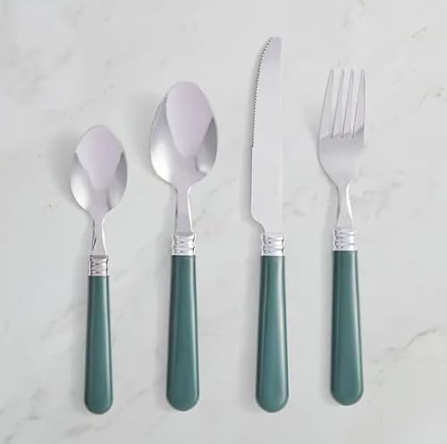 New 16-Piece Contemporary Stainless Steel Cutlery Set with Comfort-Grip Handles – Perfect for Everyday Dining & Table Décor-M86 (Dark Green)