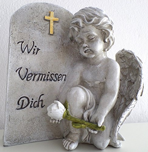 Wunderschöner Engel kniend - mit weißer Rose - 20 cm