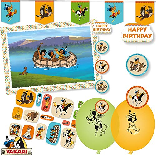 107-teiliges Deko-Set * INDIANER YAKARI * für Kindergeburtstag und Motto-Party // mit Platzsets + Wimpelkette + Decken-Dekoration + Konfetti + Luftballons + Luftschlangen // Kinder Geburtstag