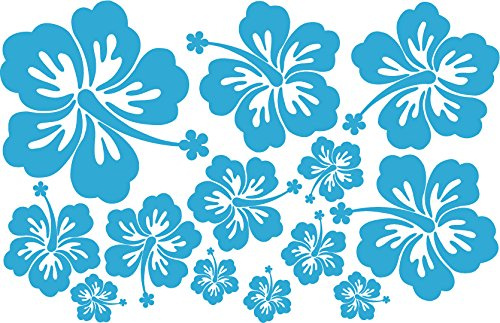 Lot de 13 stickers hibiscus couleur bleu clair