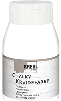 KREUL 75123 - Chalky Kreidefarbe, Snow White, 500 ml Kunststoffflasche, sanft - matte Farbe, cremig deckend, schnelltrocknend, für Effekte im Used Look