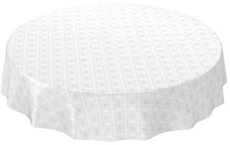 ANRO Wachstuchtischdecke Wachstuch abwaschbar Tischdecke Karo Einfarbig Uni Weiß Reliefdruck Damast Rund 120cm