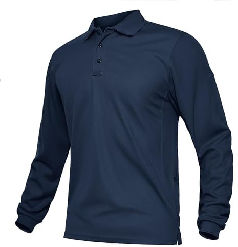 TACVASEN Herren Schnell Trocknend Poloshirt Langarm Sommershirt Army Tshirt Atmungsaktiv Freizeithemd, Marineblau, XL
