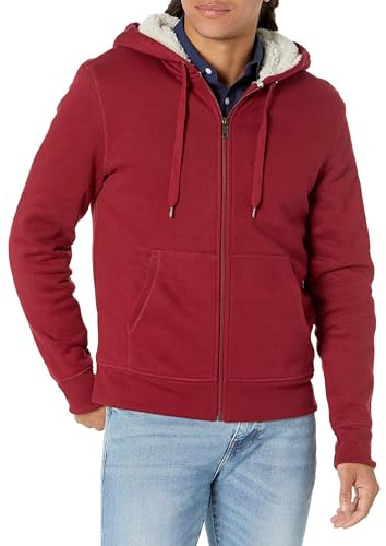 Amazon Essentials Men's Sherpa Lined Full-Zip Hooded Fleece Sweatshirt Sweater, -Red, Medium