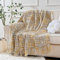 BATTILO HOME Yellow Sofa Throw Blanket with Fringe Decorative Boho Knitted Throw Travel Blanket Nap Throw for Armchair, Couch and Bed (127x152cm, Ochre)