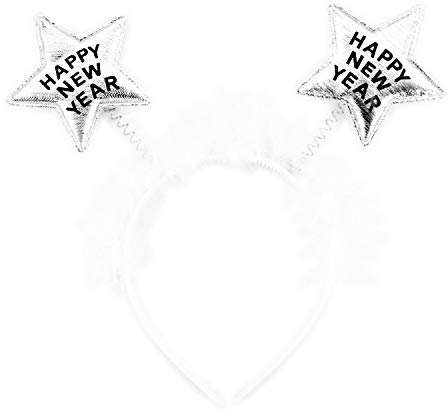 Oblique Unique® Haarreifen Happy New Year Silvester Party Haarreif mit Federn und Sternen Neujahr Feier Fest - wählbar (Weiß)