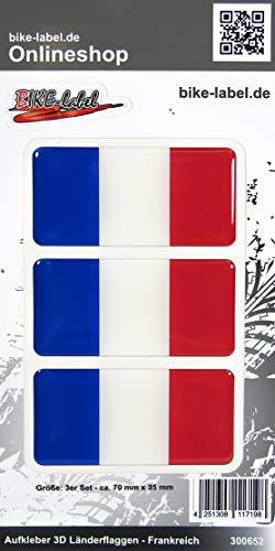 Bike Label 300652N Lot de 3 autocollants 3D drapeau de la France 70 x 35 mm