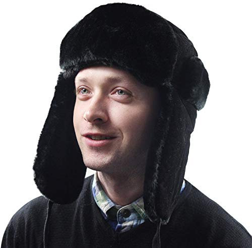 Russen Mütze Herren Männer Frauen Bomber Hüte Russland Ushanka Pilot Wasserdichter Trapper Trooper Hut Winter Earflap Männer Warme Schneekappen-Schwarz