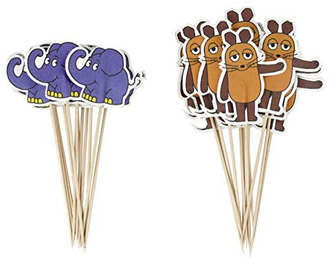 Dr. Oetker Party-Picker Maus & Elefant DieMaus, Maus-Motive zum Dekorieren von Torten, Elefanten-Motive zum Verschönern von Kuchen (Farbe: Braun, Orange, Blau) Menge: 2 x 12 Stück