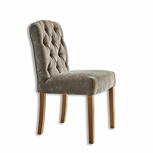 Loberon Stuhl Fulden, Rückenlehne im Chesterfield-Look, Komfortabel & Formstabil Gepolstert, Zeitlos-Elegant, Sitzmöbel, Esszimmerstuhl, Buchenholz, Leinen, grau