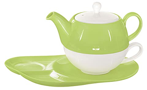 Buchensee Tea for One Lena 500ml aus Crystal Bone China Porzellan in grün. Teekanne + Teetasse + Untertasse mit praktischen Ablageflächen