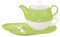 Buchensee Tea for One Lena 500ml aus Crystal Bone China Porzellan in grün. Teekanne + Teetasse + Untertasse mit praktischen Ablageflächen