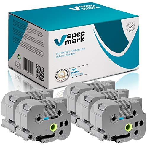 specmark Schriftband TZe-165 36 mm x 8 m 5 Stück Weiß | Beschriftungsband, Kompatibel mit Brother P-touch, AZe-165, EZe-165, TZ-165, TZ2-165