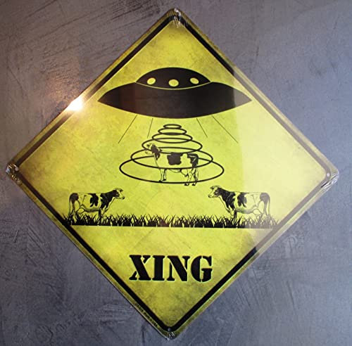 hotrodspirit - plaque soucoupe volante 42x42cm qui kidnappe une vache tole humour