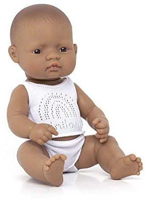 Miniland Dolls: lateinamerikanische Babypuppe Junge, 32 cm, aus weichem Vinyl, präsentiert mit Unterwäsche in Geschenkbox (31357), Natur