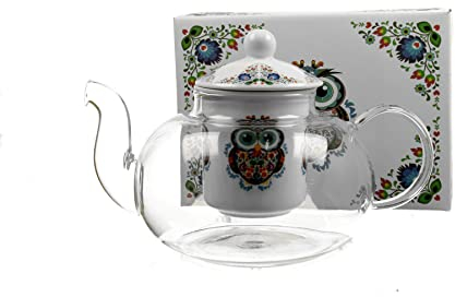 Atelier Harmony Teekanne mit Motiv Eule Charly Glas Teekanne mit Sieb 1000ml und Geschenkkarton