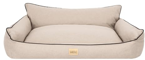 Bjird Hundebett - Hundekorb für kleine mittelgroße & große Hunde - Hundekissen - Hundesofa - Bezug abnehmbar und waschbar - Joker - Größe: L: 106 x 80 cm - Beige Kunstleinen