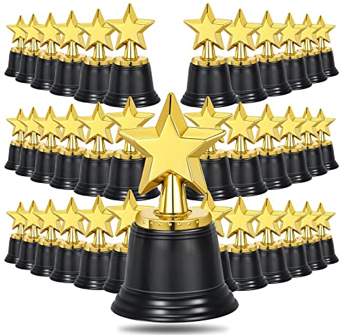 Fumete 60 Pcs Mini Star Trophy Awards 4.5 Inch Plastic Gold Award Trophies Participation Trophy for Adults Kids Classroom School Party Favors Rewards Winning Prizes Competitions Goodie Bags