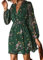CUPSHE Women's Floral Print Chiffon A-Line Mini Dress Long Peasant Sleeves Elastic Autumn Dress Green L