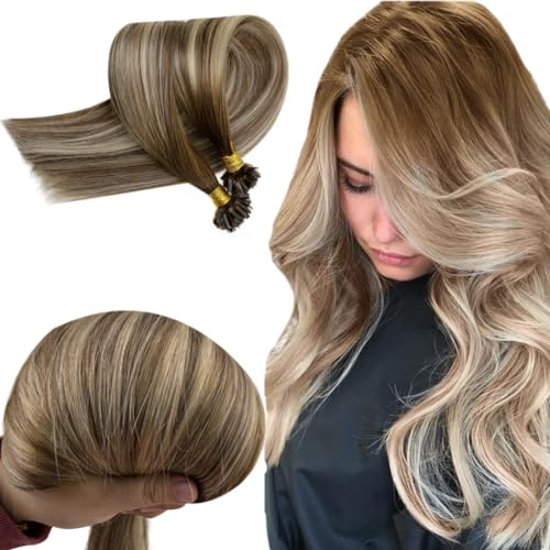 RUNATURE Bonding Extensions Echthaar Balayage Braun Blond 50cm Lang Extensions Echthaar Bondings Balayage Braun Ombre Blond 50 Strand Echte Haare U Tip Extensions Echthaar 1g #3/8/22