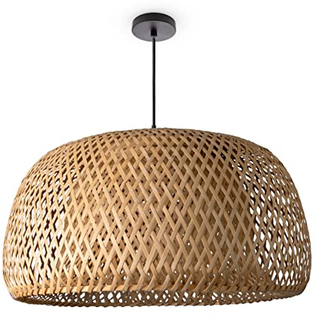 Paco Home Deckenlampe Bambus Hängelampe Korb Boho Lampe Esszimmer Ø45cm Wohnzimmer Hängend Rattan Natur Küche Vintage E27 Retro 1,5m Textilkabel