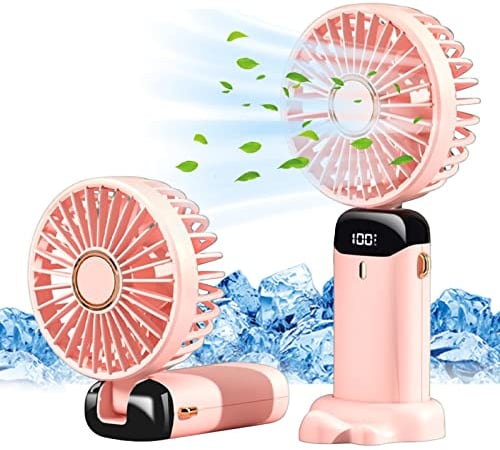 Jsdoin Mini Ventilateur à Main USB Portatif Portable Ventilateur De Bureau, Petit Ventilateur de Poche 5 Vitesses Avec Base, Ventilateur de Bureau Pliable Pour Bureau, Extérieur (ROSE)