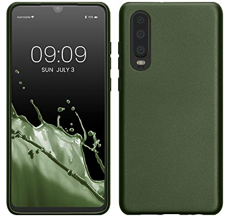 kwmobile Case kompatibel mit Huawei P30 Hülle - Schutzhülle aus Silikon metallisch schimmernd - Handyhülle Metallic Tannengrün