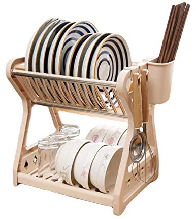 INPETS Étagères de Cuisine, Ustensiles, Séchage et Lavage, Egouttoirs, Étagères, Placards, Vaisselle, Baguettes, Assiettes, Couteaux, Boîtes de Rangement, Supports à Vaisselle Double Couche