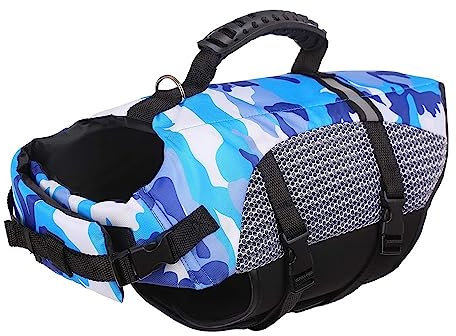 LYCICILI salvagente cane Giubbotto di salvataggio for cani , Vestiti for cani riflettenti mimetici di sicurezza regolabili for animali domestici ad alta galleggiabilità con maniglia di salvataggio (C