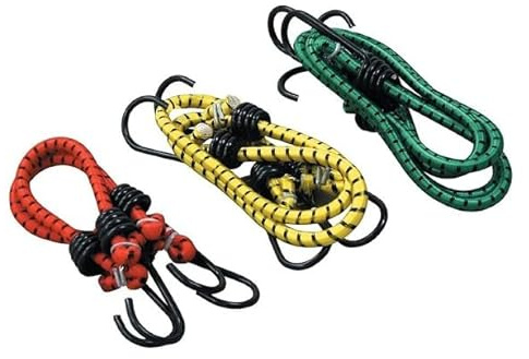 ONE 3 x Elastic Bungee Cords With Hooks Straps | Easy to Use & Multi-Purpose Bungee Cords For Luggage Packing, Furniture Protection, Hand Trucks & Camping - 100cm (Assorted Colors)