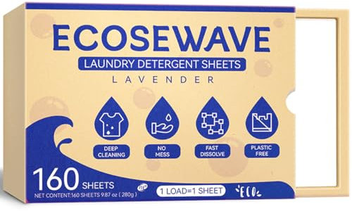 EcoseWave Fogli per detersivo per bucato, 160 fogli, profumo di lino fresco, ipoallergenico ed ecologico, perfetto per viaggi, campeggio, appartamenti, dormitori