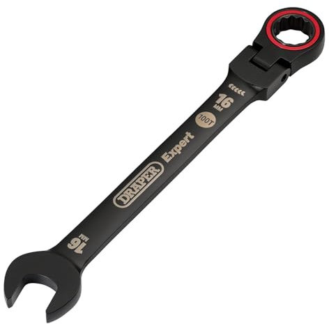 Draper 03923 Expert HI-TORQ Metric Flexible Head Ratchet Combination Spanner, 16mm, Black
