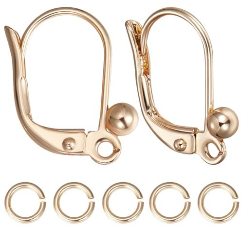 Beebeecraft 1 Box 16Pcs Oval Leverback Earwires 14K Gold Filled French Earring Hooks Ear Wire Findings with 20Pcs Dangle Jump Rings for Jewelry Making