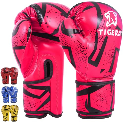 Tigera Kinder Boxhandschuhe | Kickboxen, Muay Thai Sparring, Training | Boxsack - Sandsack | Kampfsport, Punchinghandschuhe Coachinghandschuhe für Jungen, Mädchen (8oz, Pink)