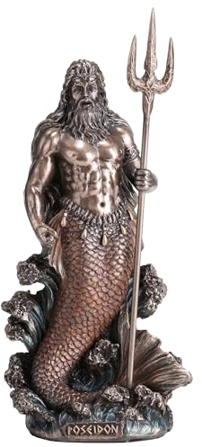 Veronese Design 19,5 cm hohe Poseidon-Skulptur griechischer Gott des Meeres, Kaltgussharz, Bronze-Finish
