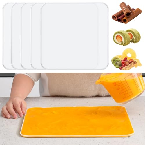 Silicone Dehydrator Trays with Edge, Dehydrator Accessories, 5Pack BPA-Free Fruit Roll Sheets, Used for Dehydrated Food, Fruit Leather, Jerky, Herbs, Meat, Mushroom, Swiss Rolls,14.2 x 14.2