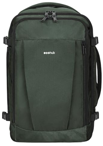 ECOHUB 30L Mochila 45x36x20 Easyjet, Mochila Viaje Cabina Avion con 13 Bolisillos, Debajo del Asiento Mochila Equipaje de Mano, PET Reciclada Bolsa de Viaje Hombre Mujer, Patentado(Gris)
