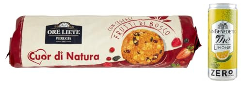 12er-Pack Ore Liete Cuor di Natura Biscotti con Cereali,Kekse mit Getreide und Beeren,ohne Zuckerzusatz,250g + 1er-Pack Kostenlos San Benedetto Eistee mit Zitrone Ohne Zucker 330ml Dose