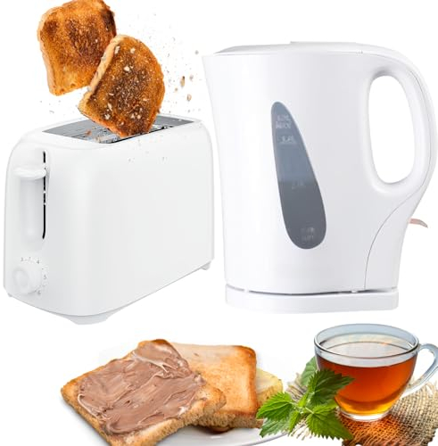 Trendi® Electric Kettle & 2 Slice Bread Toaster Kitchen Combo Set | 2200W 1.7L Cordless Jug Kettle Boil Dry Protection & Auto Shut Off | 650W 6 Level with Browning Control & Crumb Tray (White)