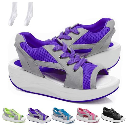 I sandali del muffin allacciati del ritaglio del pannello di contrasto, le scarpe aperte del piede dei zeppe della piattaforma delle donne di estate, Viola, 38 EU