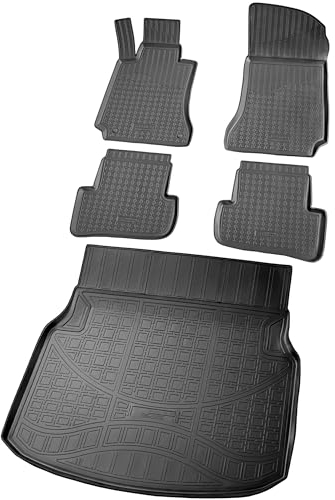 RECAMBO Gummimatten & Kofferraumwanne Set passend für Mercedes C-Klasse | W204 Limousine | BJ 2007-2014 - 100% passgenaue Auto Fußmatten und Kofferraummatte aus hochwertigen rutschfesten TPE - Schwarz