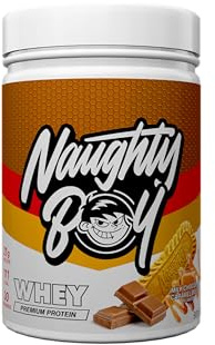 Naughty Boy Advanced Whey Protein Powder, 22g Protein, Low Sugar, Easy Mixing Recovery Shake, 900g, 30 Servings, Milk Chocolate Caramel Biscuit
