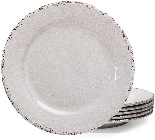 ZAROCRUS Classic Vintage White Melamine Dinner Plate Set, 11-inch Lightweight Round Kitchen Plates Set for Salad, Pasta –Unbreakable RV, Camping Dining Serving Dishes for Parties, Set of 6…