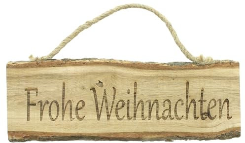 FRANK FLECHTWAREN Holzschild Frohe Weihnachten, Jutekordel Maße: ca. 35 x 12 cm, Stimmungsvolle Weihnachtsdekoration