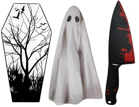 TwoDays Halloween Bookmarks, Cool Clear PVC Ghost Coffin and Knife Horror Bookmarks, Unique Gothic Spooky Gifts for Bookish, Scary Scream Creepy Stuff for Book Lovers Booktok. (6x3, Set of 3)