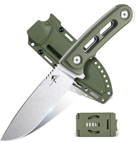 Purple Dragon Feststehendes Outdoor Messer Survival, Jagdmesser aus D2 Stahl Klinge,Fung Tang Bushcraft Camping Messer mit Lang G10 Griff und Kydex Scheide(Grün